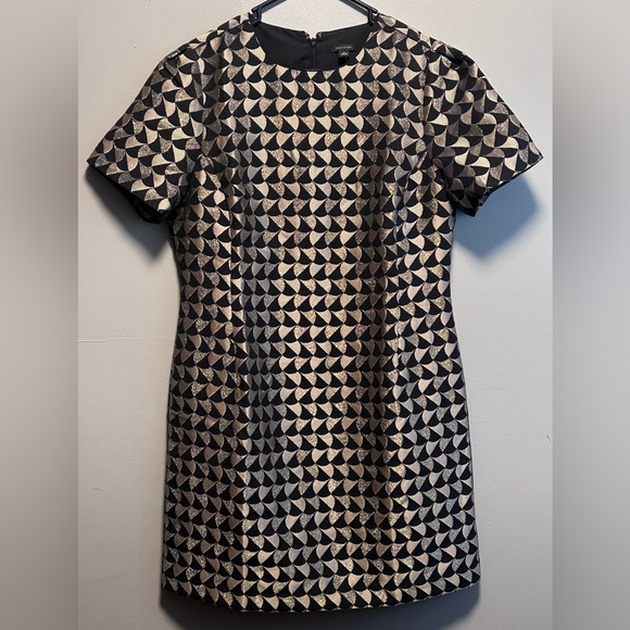 Ann Taylor Classic Geo Jacquard Flare Dress Black/Gold  Size 14 - Picture 2 of 15